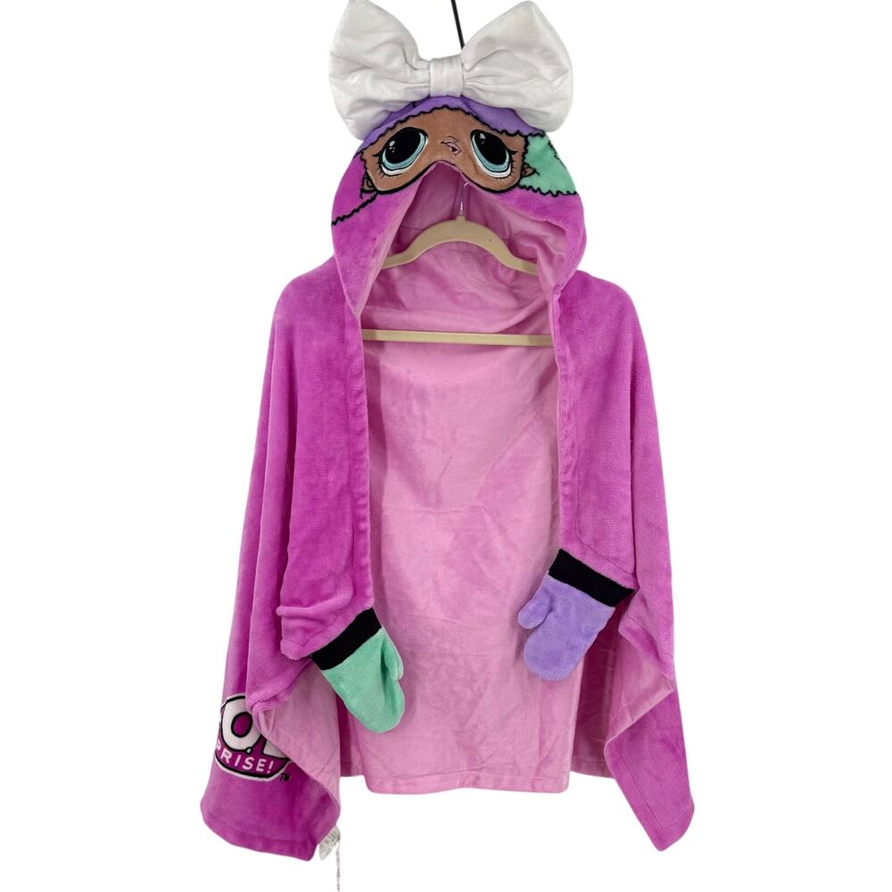 LOL Surprise Plush Hooded Blanket Robe Pink Blue Bow Wrap Character Girls